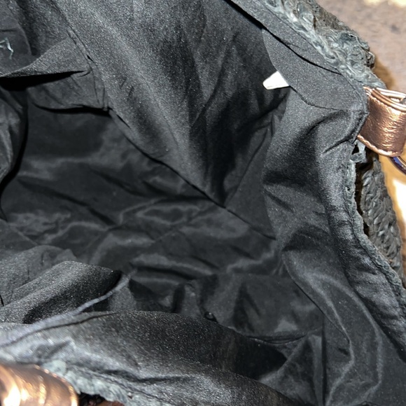 Oversized slouchy navy blue and khaki striped bag - Picture 12 of 14